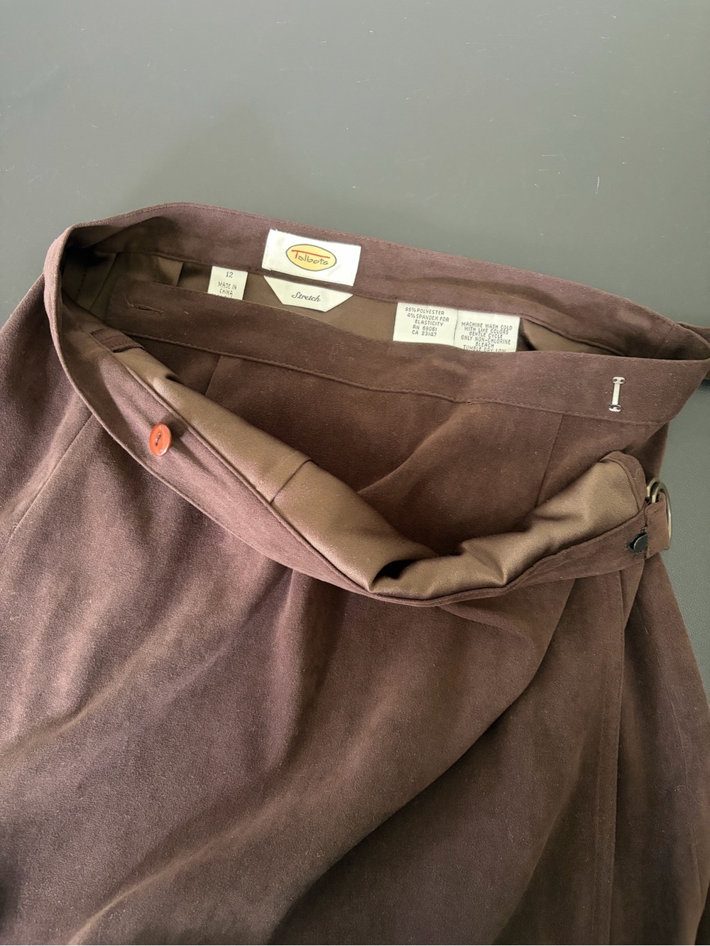 Talbots Brown Suede Wrap Midi Skirt Size 12 - Picture 5 of 6